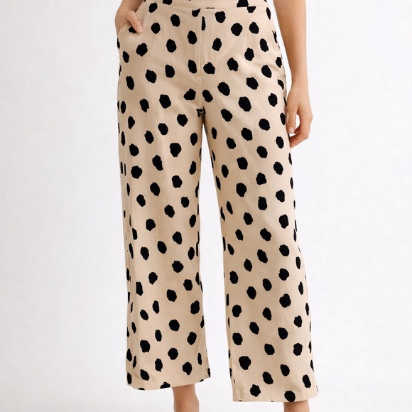 stillwater Pants - Beige Polka Dot Wide-Leg Pants with Pockets